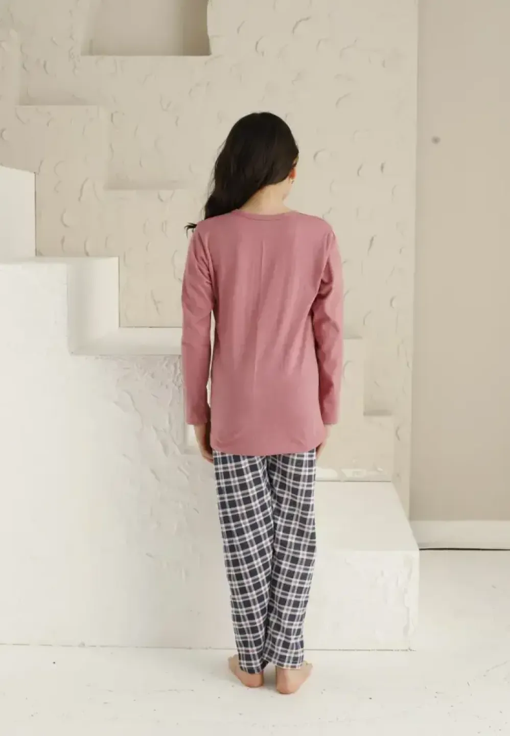 Pijama fete, roz închis, model Love, bluză cu mânecă lungă și pantaloni lungi - 3
