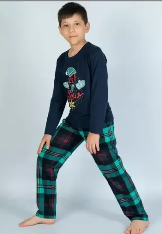 Pijama copii bleumarin, bluză cu mânecă lungă și pantaloni lungi, model Let it Snow