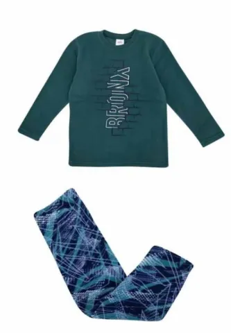 Pijama băieți, polar verde, bluză cu mânecă lungă și pantaloni lungi