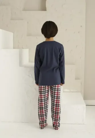Pijama băieți bleumarin, bluză cu mânecă lungă și pantaloni lungi, model Prince hover