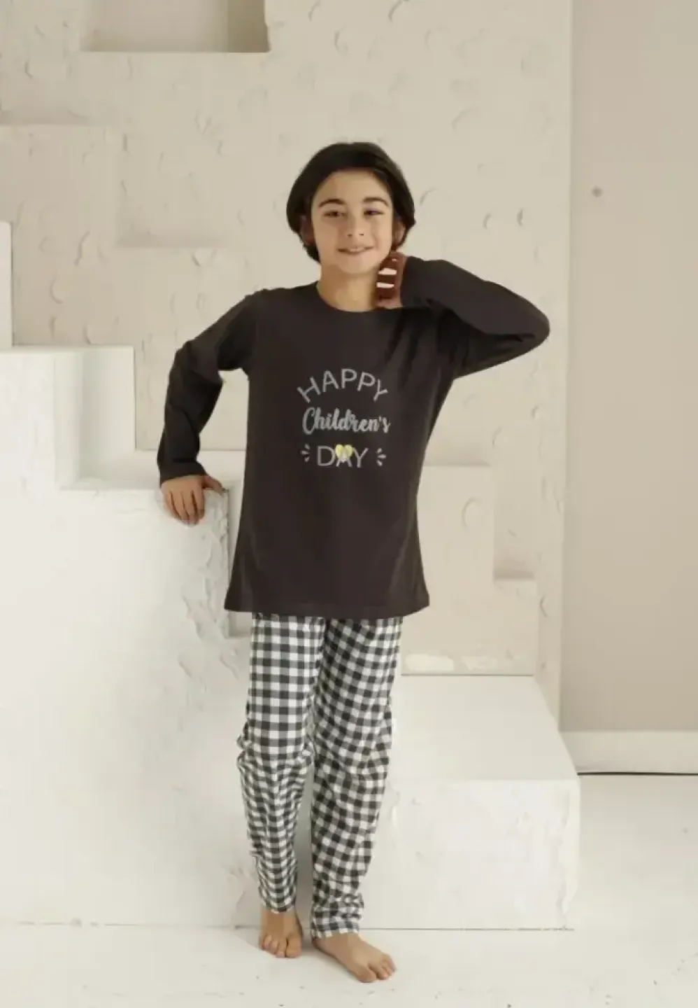 Pijama băieți, bluză cu mânecă lungă și pantaloni lungi, imprimeu Happy Children's Day - 3