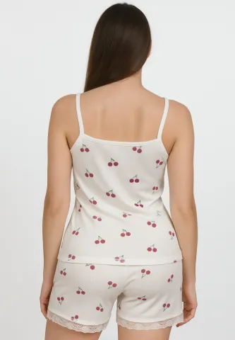 Pijama damă: maiou cu bretele subțiri și short cu imprimeu cireșe hover