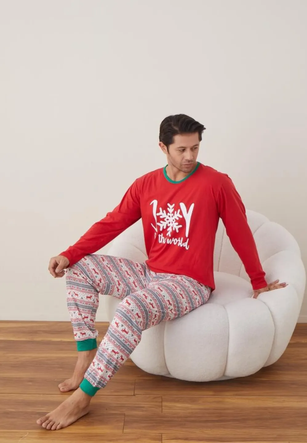 Pijama Craciun Barbat pantaloni lungi maneca lunga rosu Joy - 2