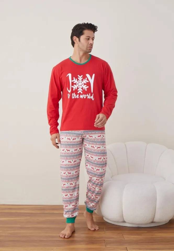 Pijama Craciun Barbat pantaloni lungi maneca lunga rosu Joy