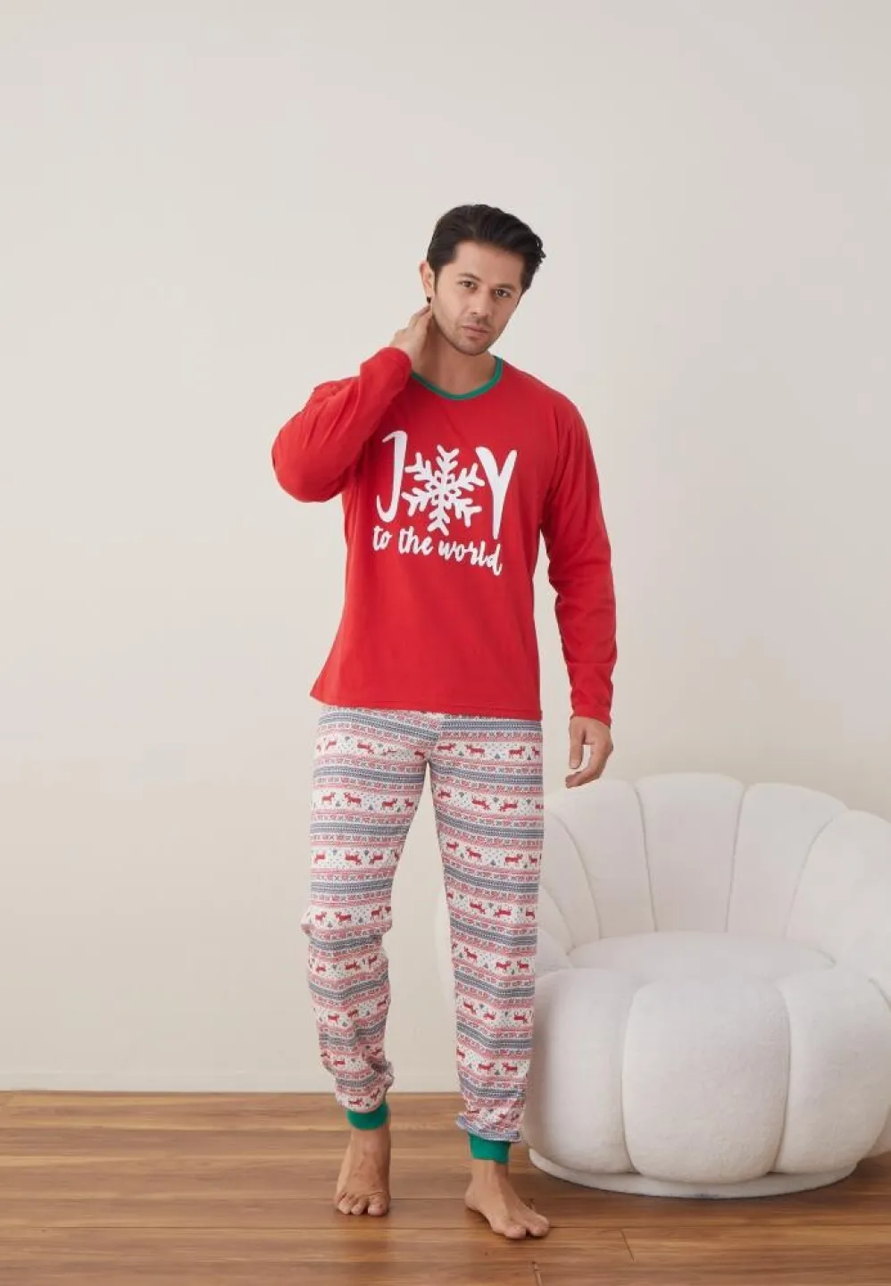 Pijama Craciun Barbat pantaloni lungi maneca lunga rosu Joy - 3