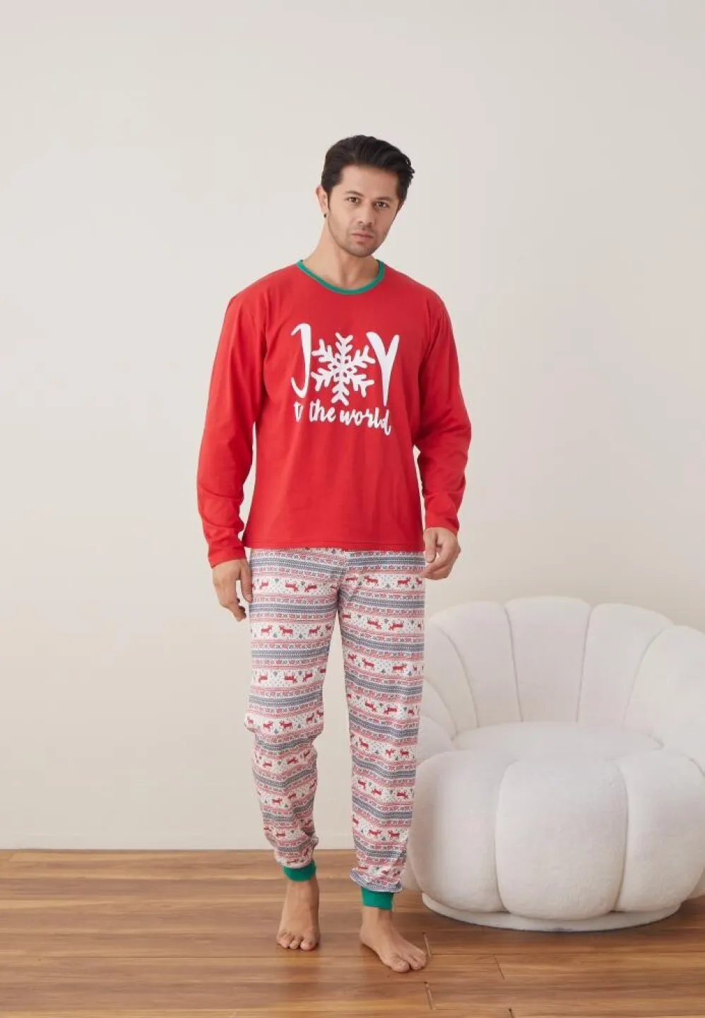 Pijama Craciun Barbat pantaloni lungi maneca lunga rosu Joy - 5