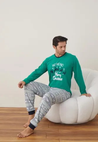 Pijama Craciun Barbat Pantaloni Lungi Maneca Lunga Verde,Merry Christmas hover