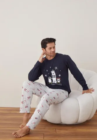 Pijama Craciun Barbat Pantaloni Lungi Maneca Lunga,Bleumarin,Forever Friends hover