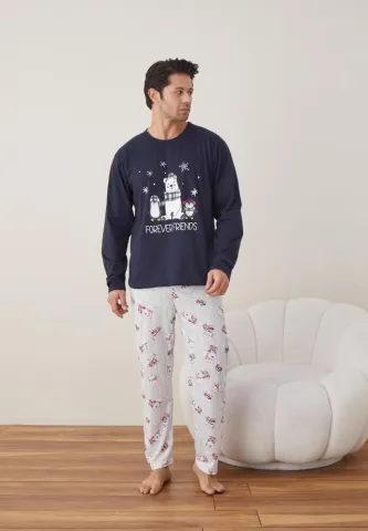 Pijama Craciun Barbat Pantaloni Lungi Maneca Lunga,Bleumarin,Forever Friends