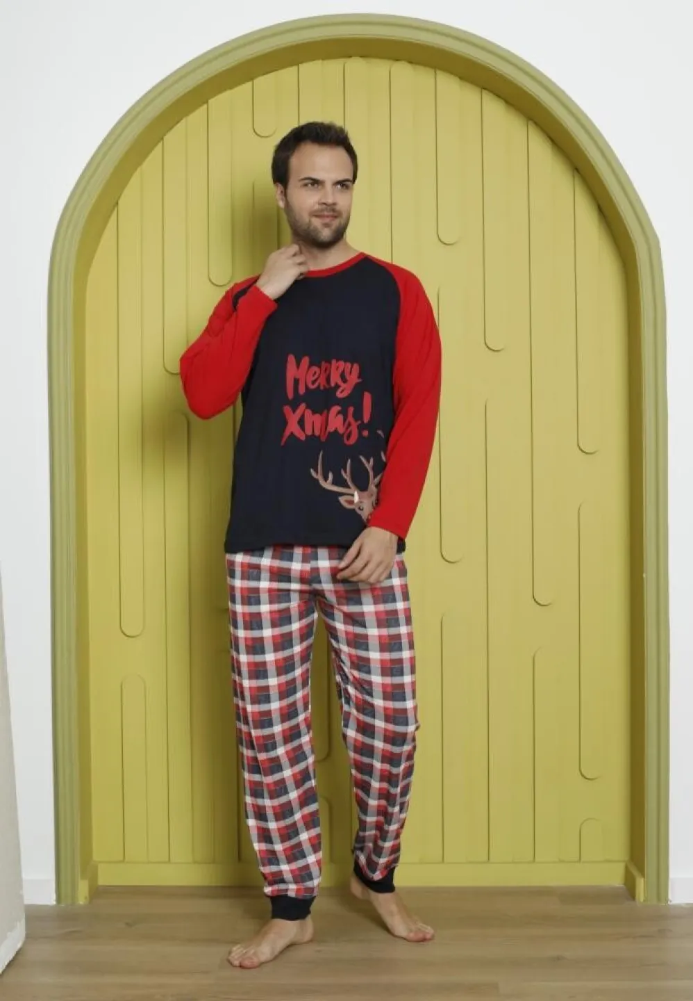Pijama Bărbat Crăciun, Mânecă Lungă, Pantaloni Lungi, Bleumarin, Merry Xmas - 3