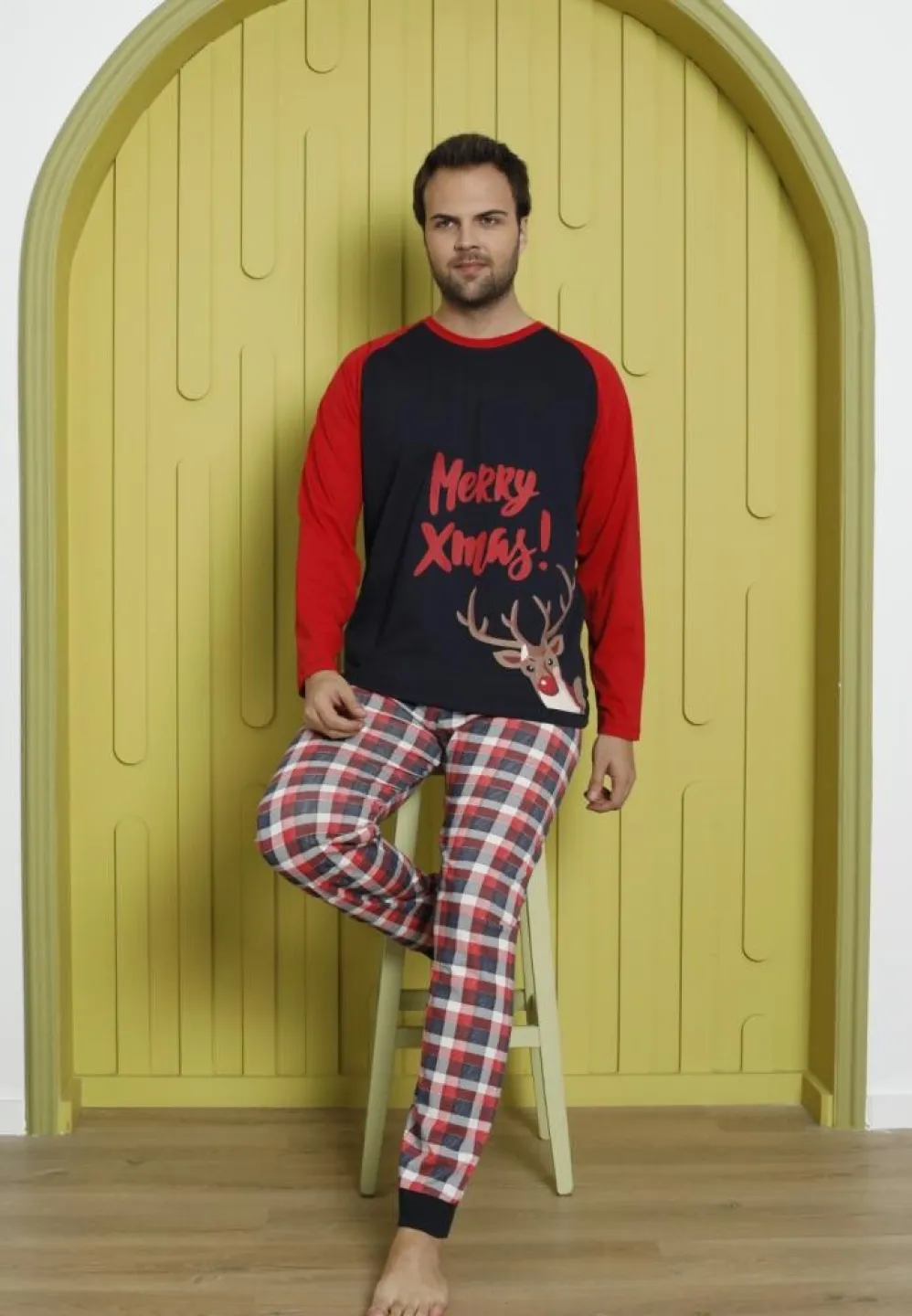 Pijama Bărbat Crăciun, Mânecă Lungă, Pantaloni Lungi, Bleumarin, Merry Xmas - 4