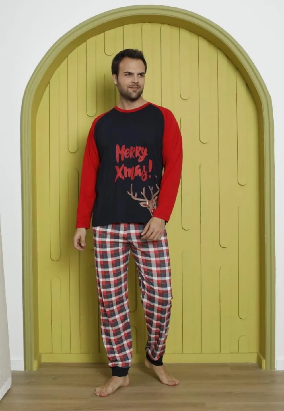 Pijama Bărbat Crăciun, Mânecă Lungă, Pantaloni Lungi, Bleumarin, Merry Xmas - 5