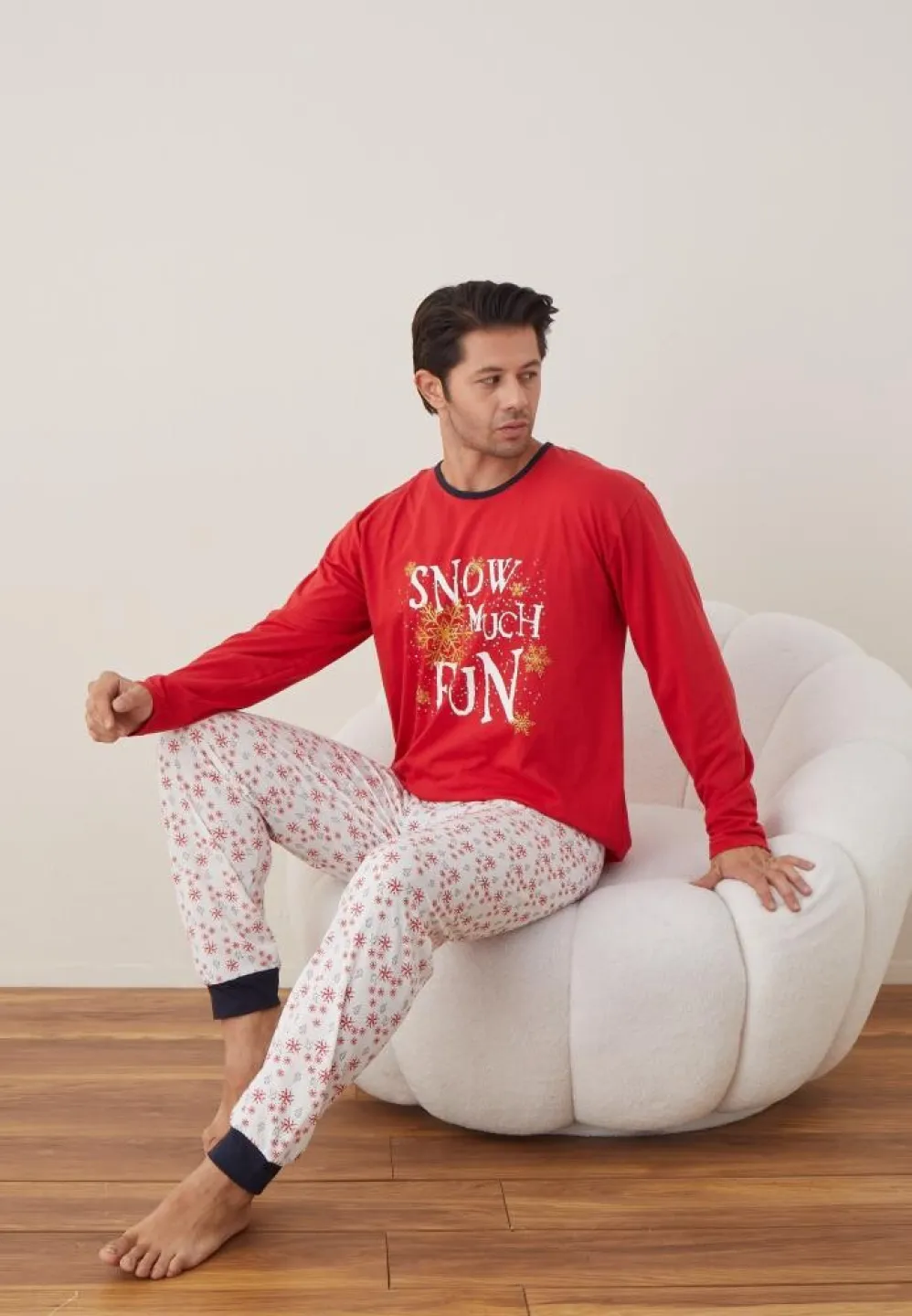 Pijama Bărbat Crăciun, Mânecă Lungă, Pantaloni Lungi, Roșu, Snow Much Fun - 4