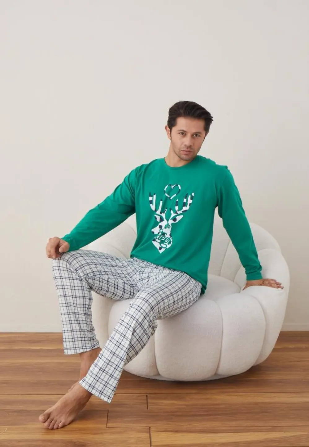 Pijama Bărbat Crăciun, Mânecă Lungă, Pantaloni Lungi, Verde, Model Ren - 4