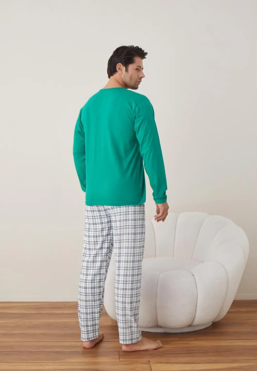 Pijama Bărbat Crăciun, Mânecă Lungă, Pantaloni Lungi, Verde, Model Ren - 5