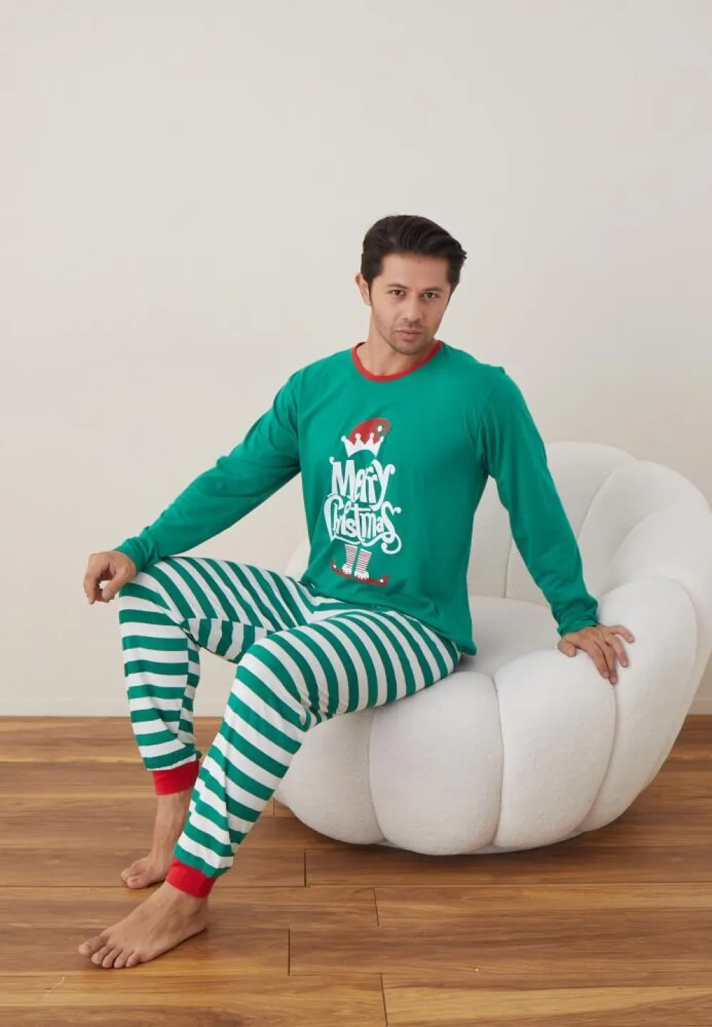 Pijama Bărbat Crăciun, Mânecă Lungă, Pantaloni Lungi, Verde, Merry Christmas - 3