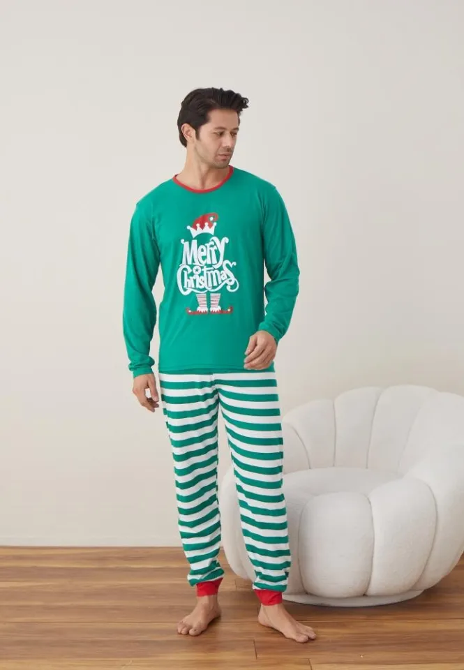 Pijama Bărbat Crăciun, Mânecă Lungă, Pantaloni Lungi, Verde, Merry Christmas