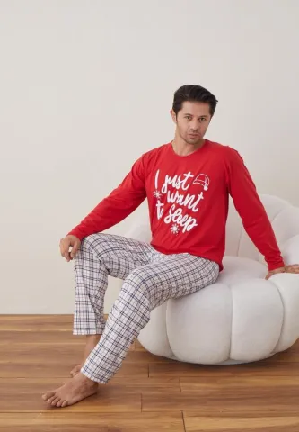 Pijama Bărbat Crăciun, Mânecă Lungă, Pantaloni Lungi, Roșu, To Sleep hover
