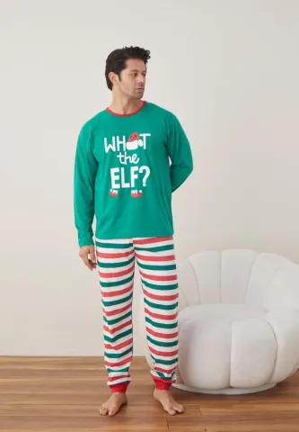 Pijama Craciun Barbat Pantaloni Lungi Maneca Lunga,Verde,What The Elf?