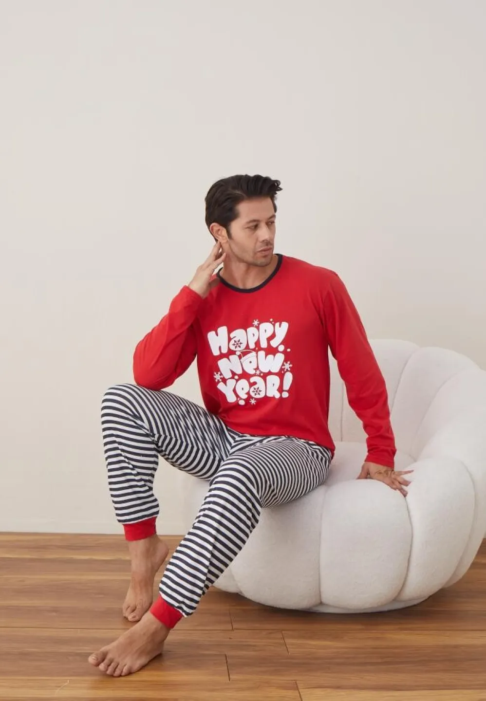 Pijama Bărbat Crăciun, Mânecă Lungă, Pantaloni Lungi, Roșu, Happy New Year! - 3