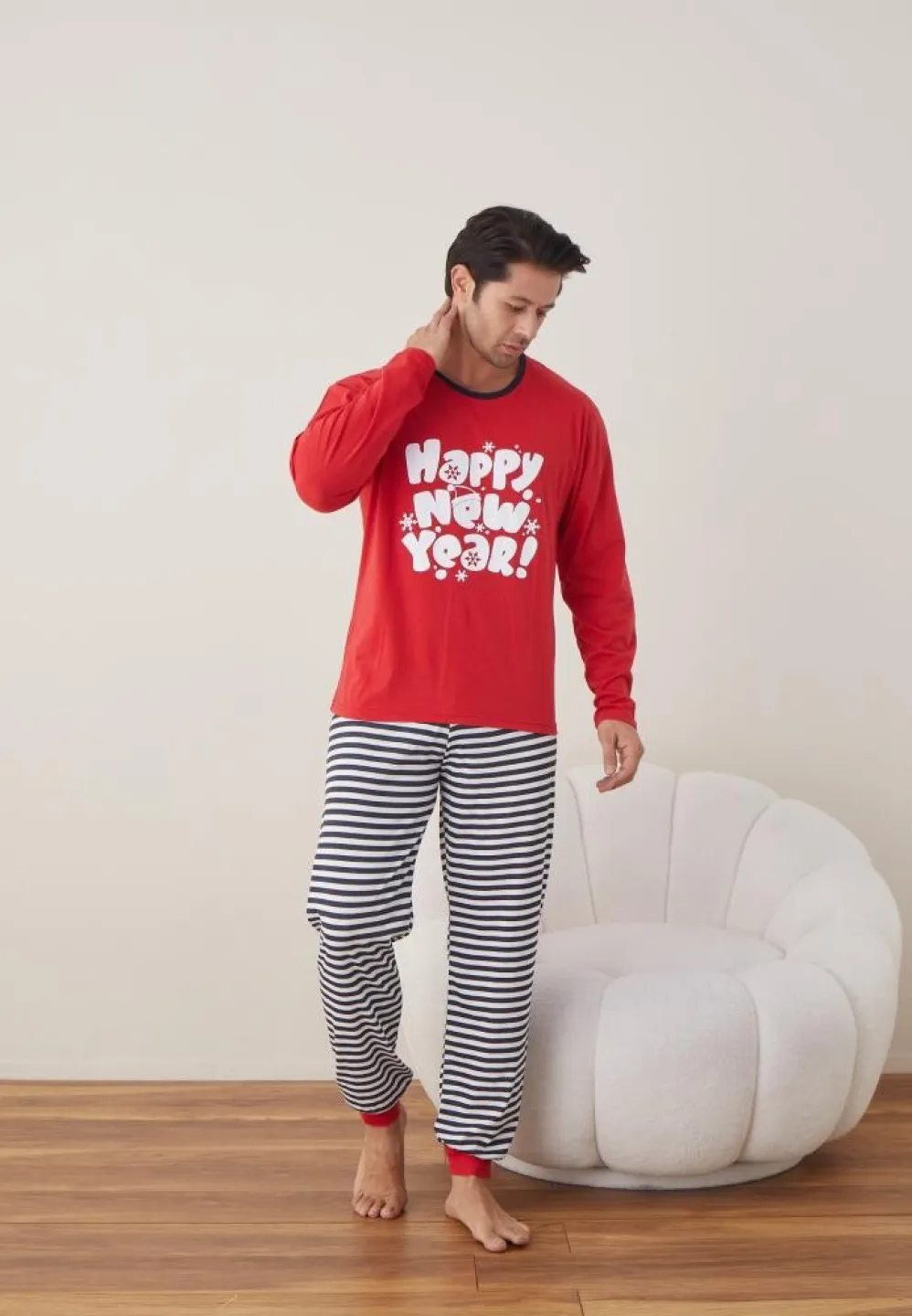 Pijama Bărbat Crăciun, Mânecă Lungă, Pantaloni Lungi, Roșu, Happy New Year! - 5