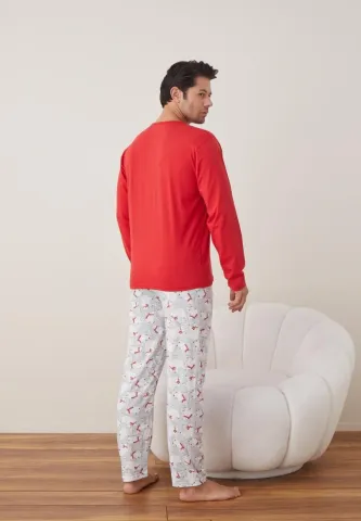 Pijama Craciun Barbat Pantaloni Lungi Maneca Lunga,Rosu,Happy New Year hover