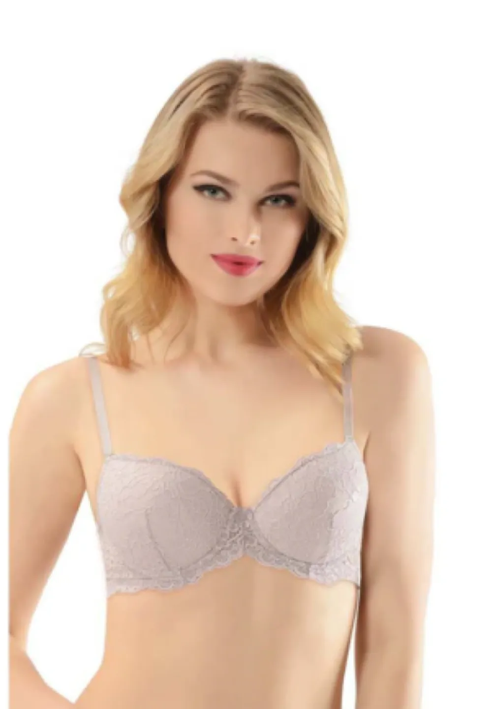 Sutien Push-Up pentru Femei, Dantelă și Balene de Susținere, Lila - 1