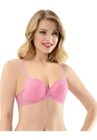 Sutien Push-Up pentru Femei, Dantelă și Balene de Susținere, Roz