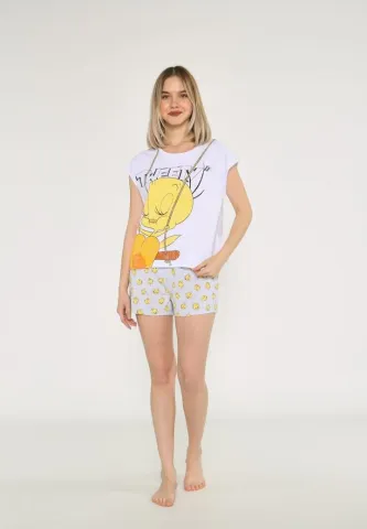 Pijama Dama Tweet, Din Bumbac, Cu Tricou și Short Asortat hover
