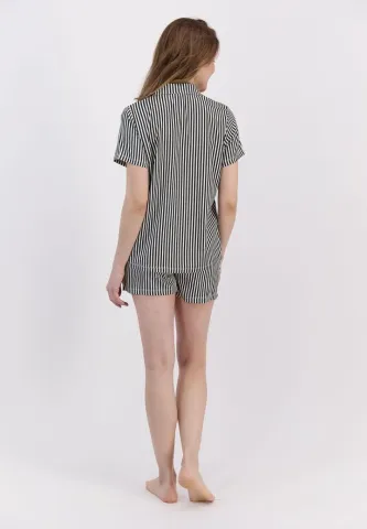 Pijama Dama Pierre Cardin, Bumbac, Cu Cămașă și Short Asortat Dungi Negre hover