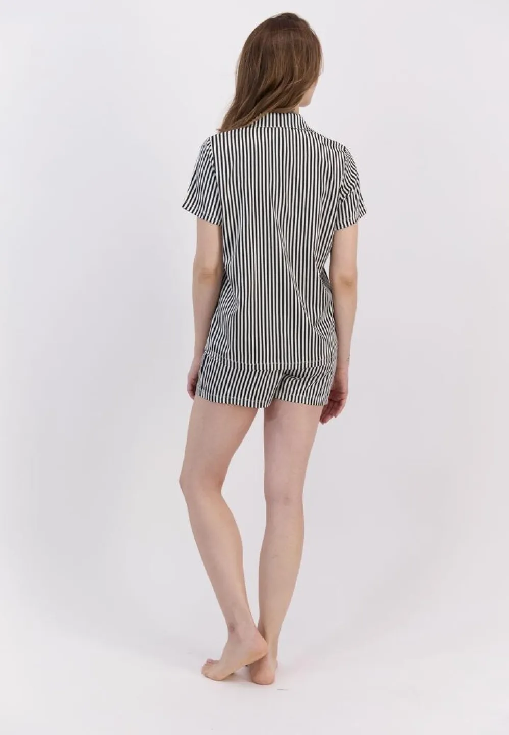 Pijama Dama Pierre Cardin, Bumbac, Cu Cămașă și Short Asortat Dungi Negre - 3