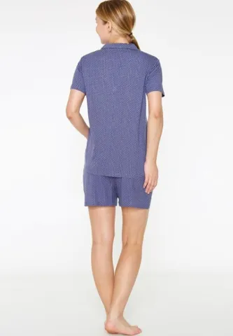 Pijama Dama Pierre Cardin, Bumbac, Cu Cămașă și Short, Albastru hover