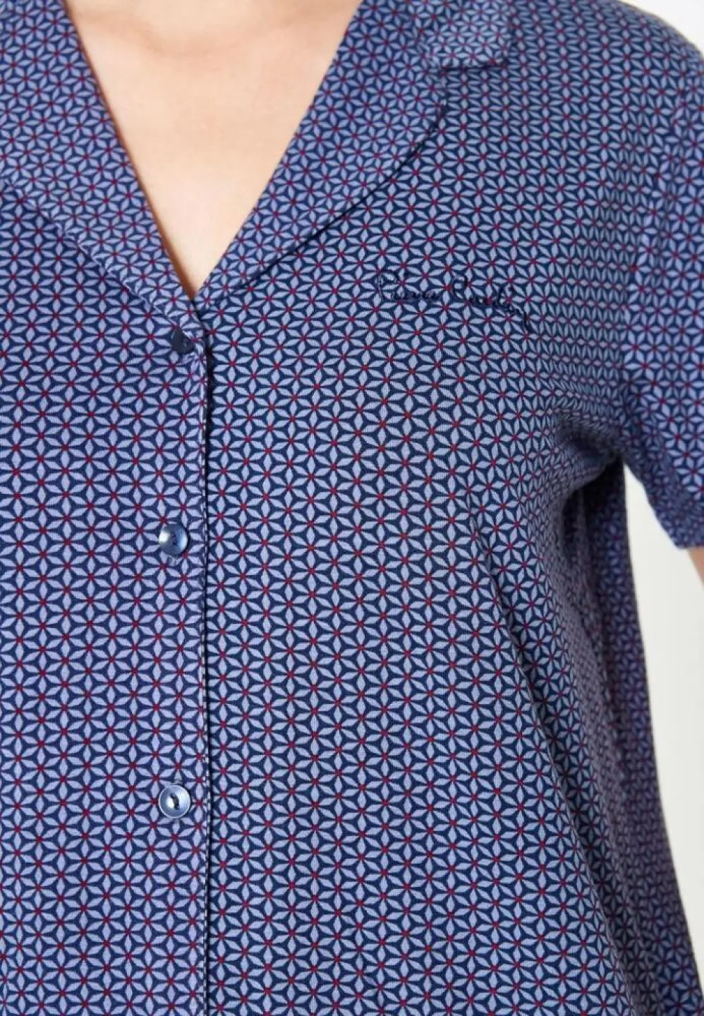 Pijama Dama Pierre Cardin, Bumbac, Cu Cămașă și Short, Albastru - 3