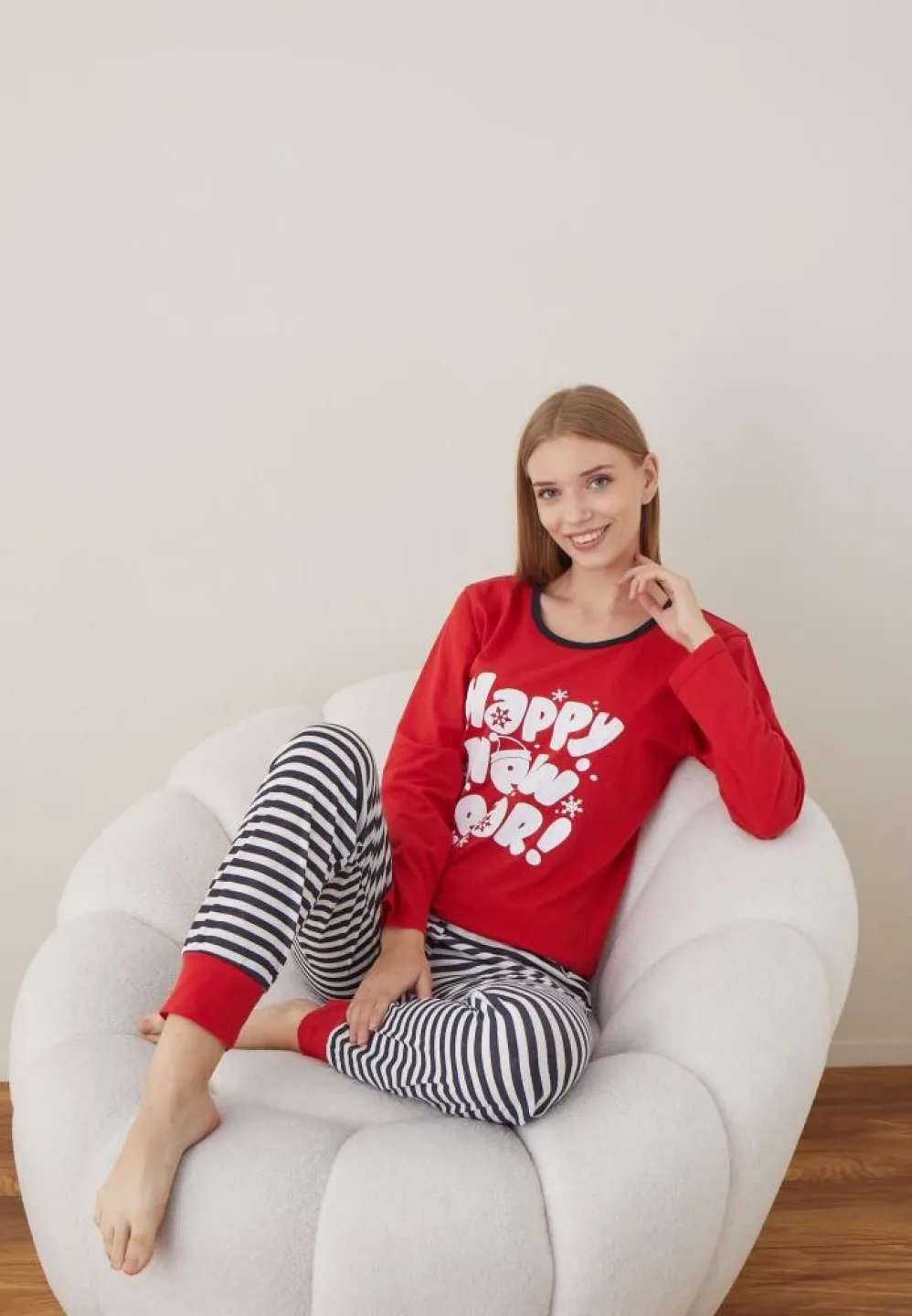 Pijama Dama Craciun Rosu Maneca Lunga Pantalon Lungi HAPPY NEW YEAR - 2