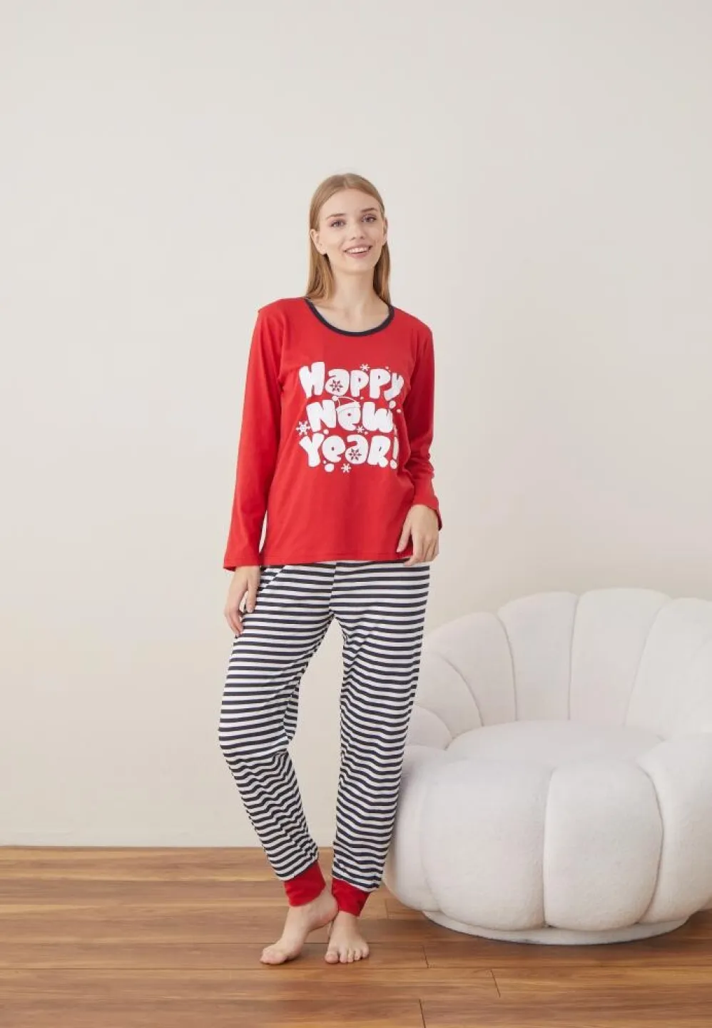 Pijama Dama Craciun Rosu Maneca Lunga Pantalon Lungi HAPPY NEW YEAR - 4