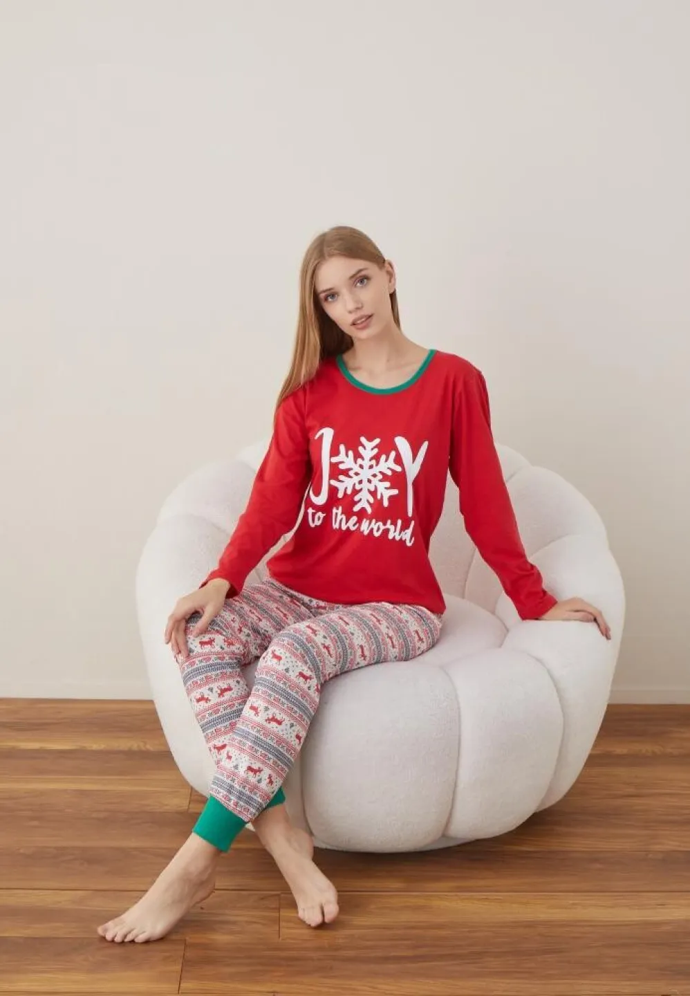 Pijama Dama Craciun Rosu Maneca Lunga Pantalon Lungi Joy - 2