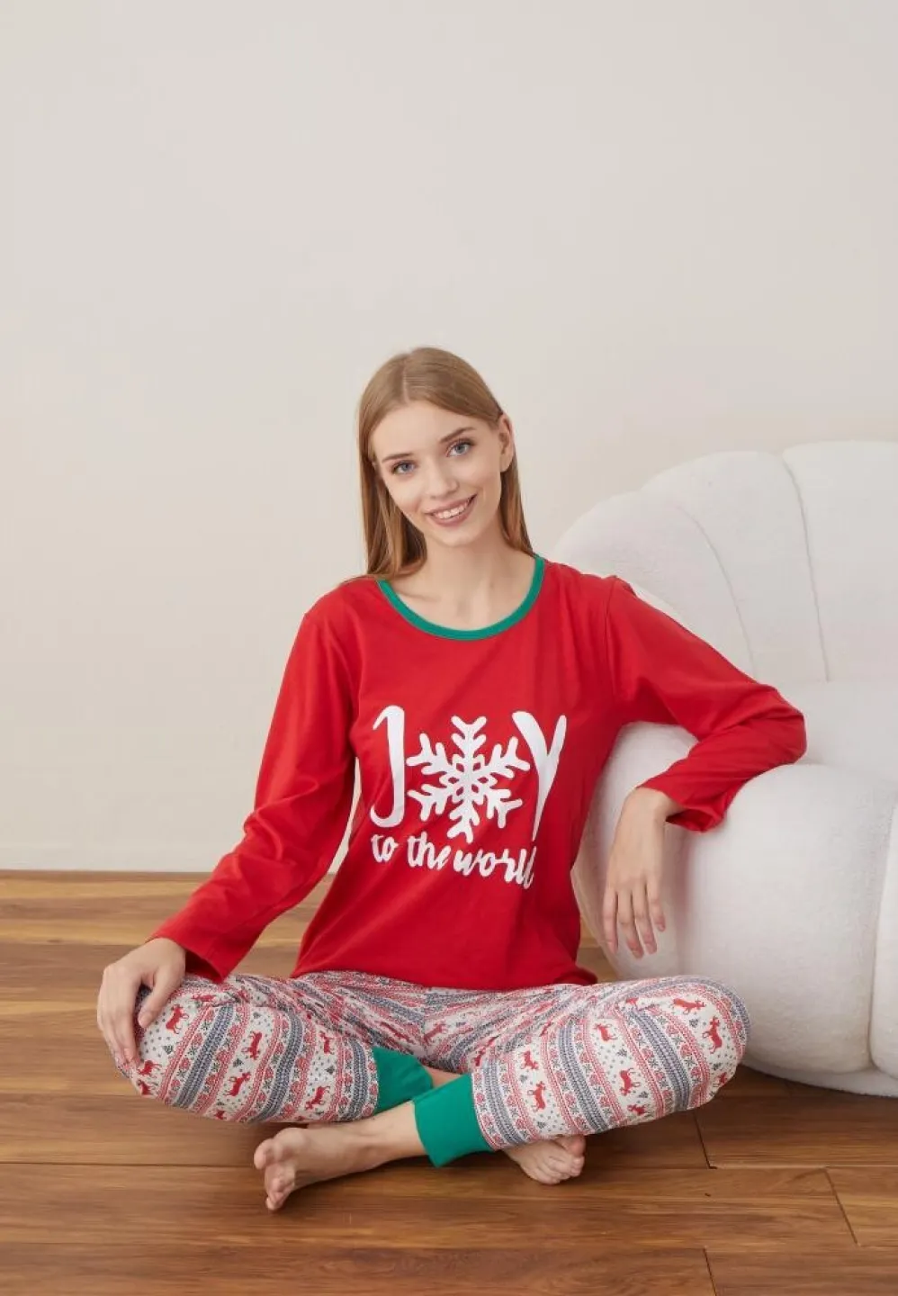 Pijama Dama Craciun Rosu Maneca Lunga Pantalon Lungi Joy - 1