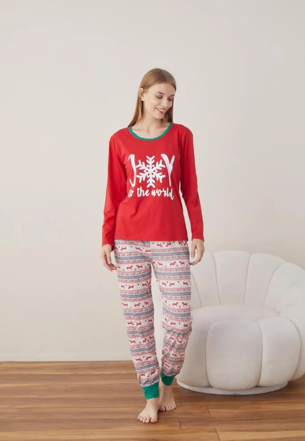 Pijama Dama Craciun Rosu Maneca Lunga Pantalon Lungi Joy - 3