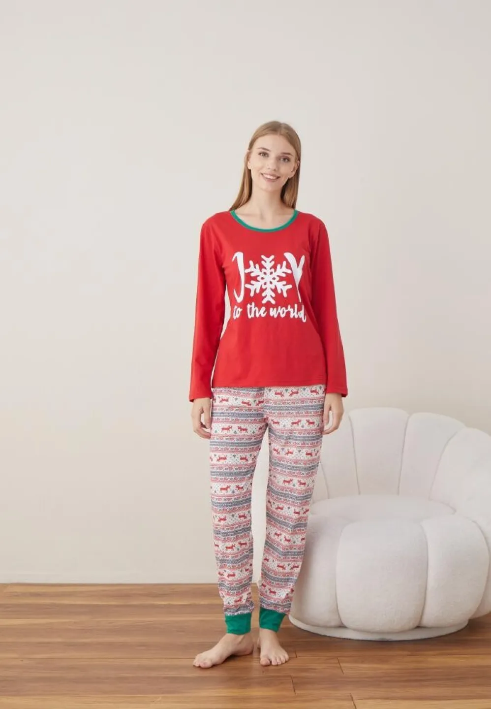 Pijama Dama Craciun Rosu Maneca Lunga Pantalon Lungi Joy - 4