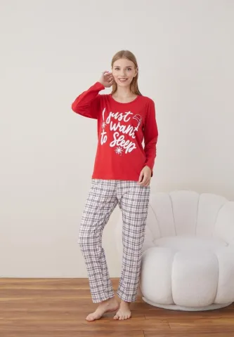 Pijama Dama Craciun Rosu Maneca Lunga Pantalon Lungi I Just Want