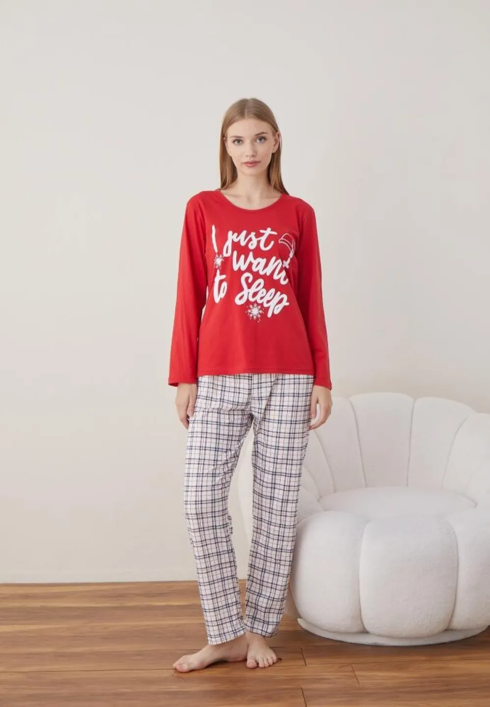 Pijama Dama Craciun Rosu Maneca Lunga Pantalon Lungi I Just Want - 5
