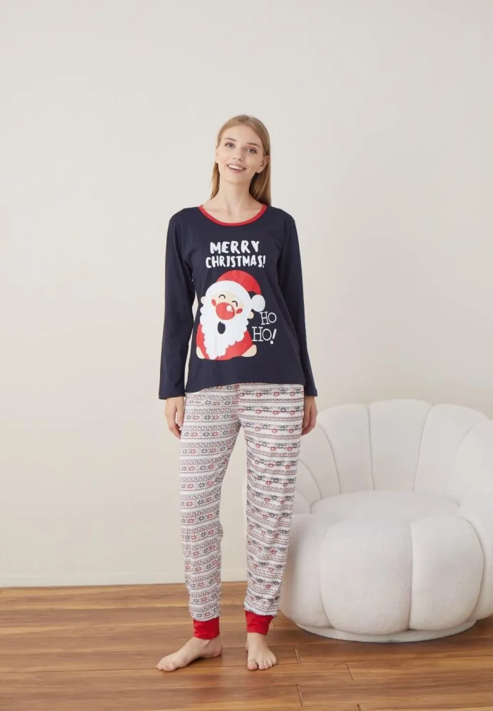 Pijama Dama Craciun Bleumarin Maneca Lunga Pantalon Lungi MERRY CHRISTMAS - 5