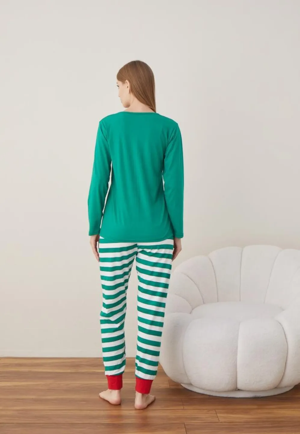 Pijama Dama Craciun Verde Maneca Lunga Pantalon Lungi Elf - 2