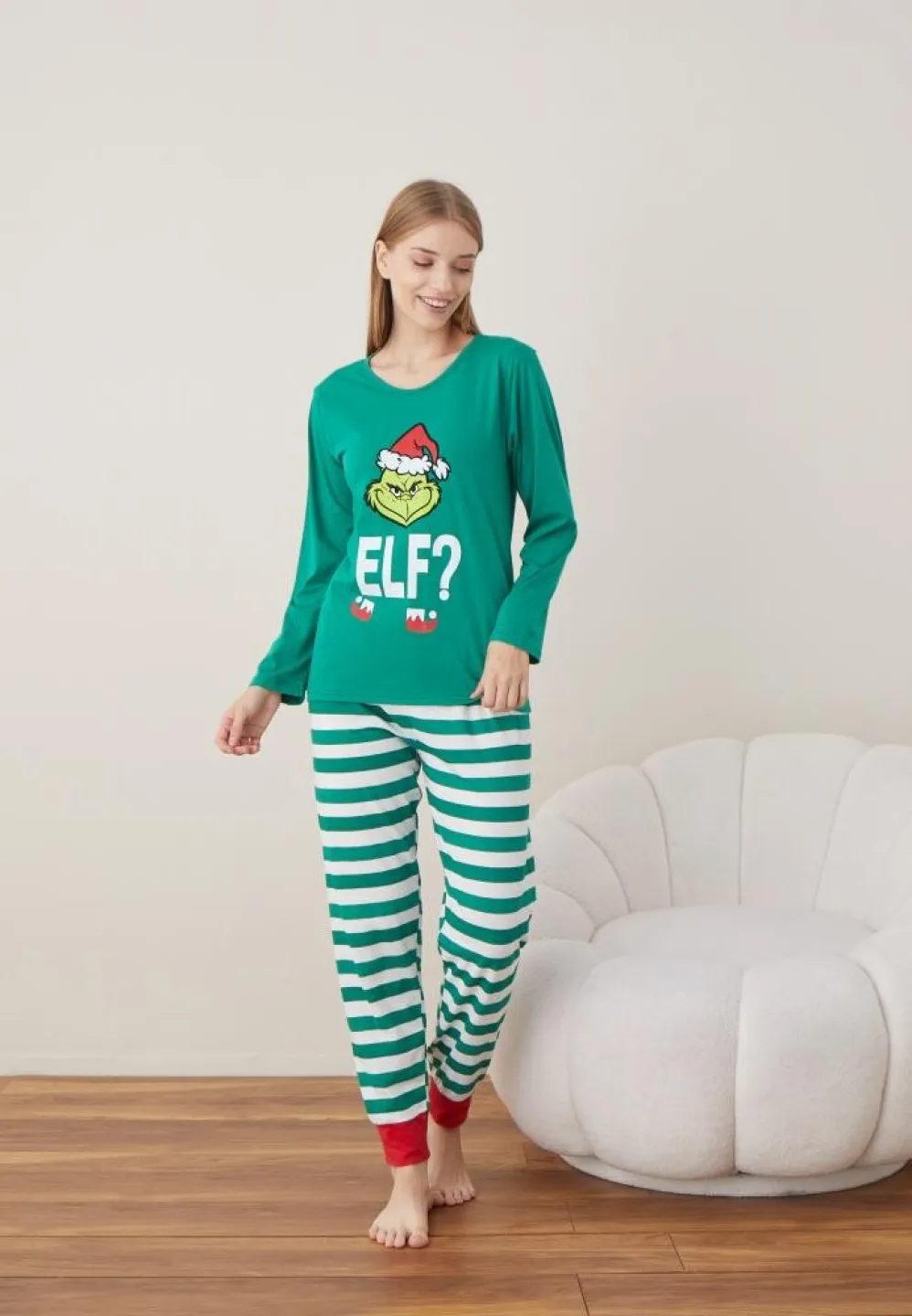 Pijama Dama Craciun Verde Maneca Lunga Pantalon Lungi Elf - 4