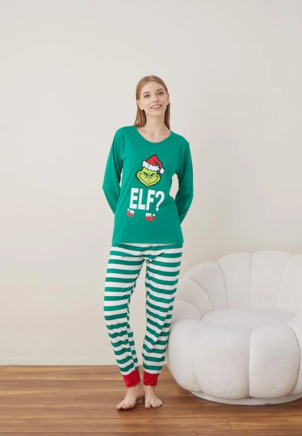 Pijama Dama Craciun Verde Maneca Lunga Pantalon Lungi Elf - 5