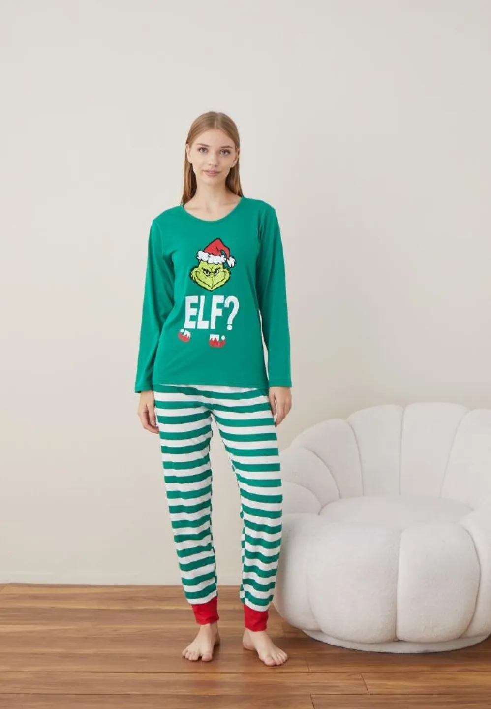Pijama Dama Craciun Verde Maneca Lunga Pantalon Lungi Elf - 6