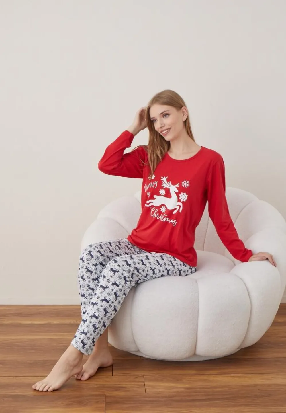 Pijama Dama Craciun Rosu Maneca Lunga Pantalon Lungi Merry Christmas - 2