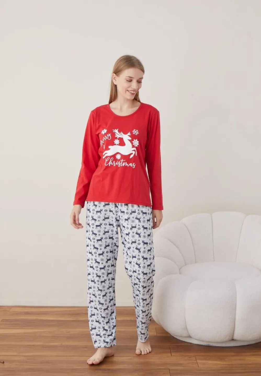 Pijama Dama Craciun Rosu Maneca Lunga Pantalon Lungi Merry Christmas - 5