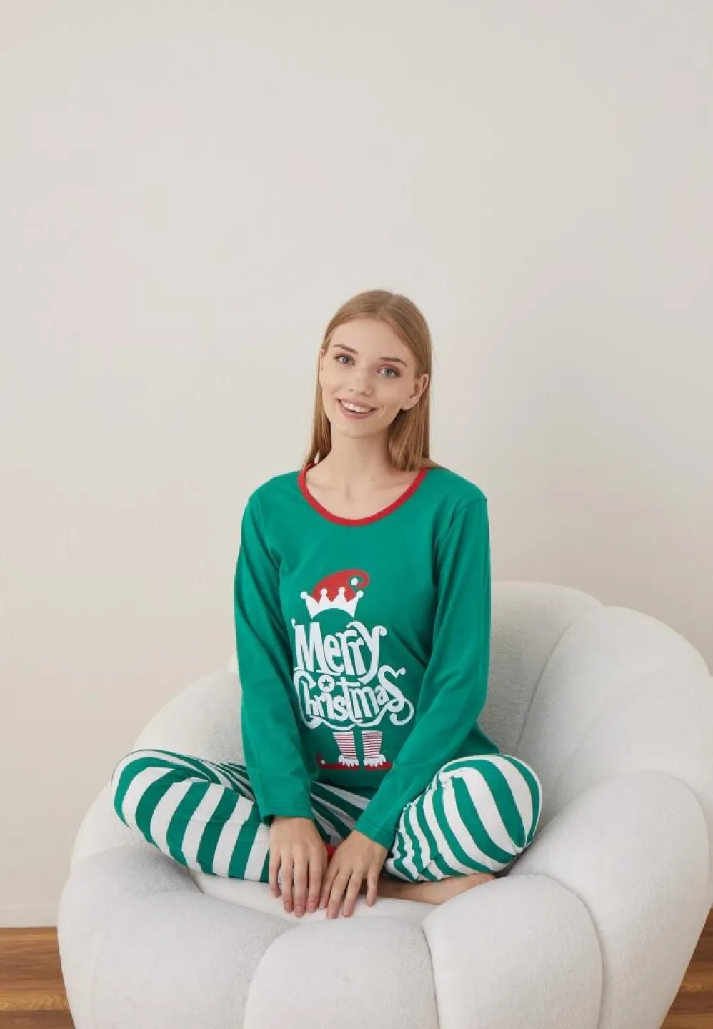 Pijama Dama Craciun Verde Maneca Lunga Pantalon Lungi Merry Christmas - 4