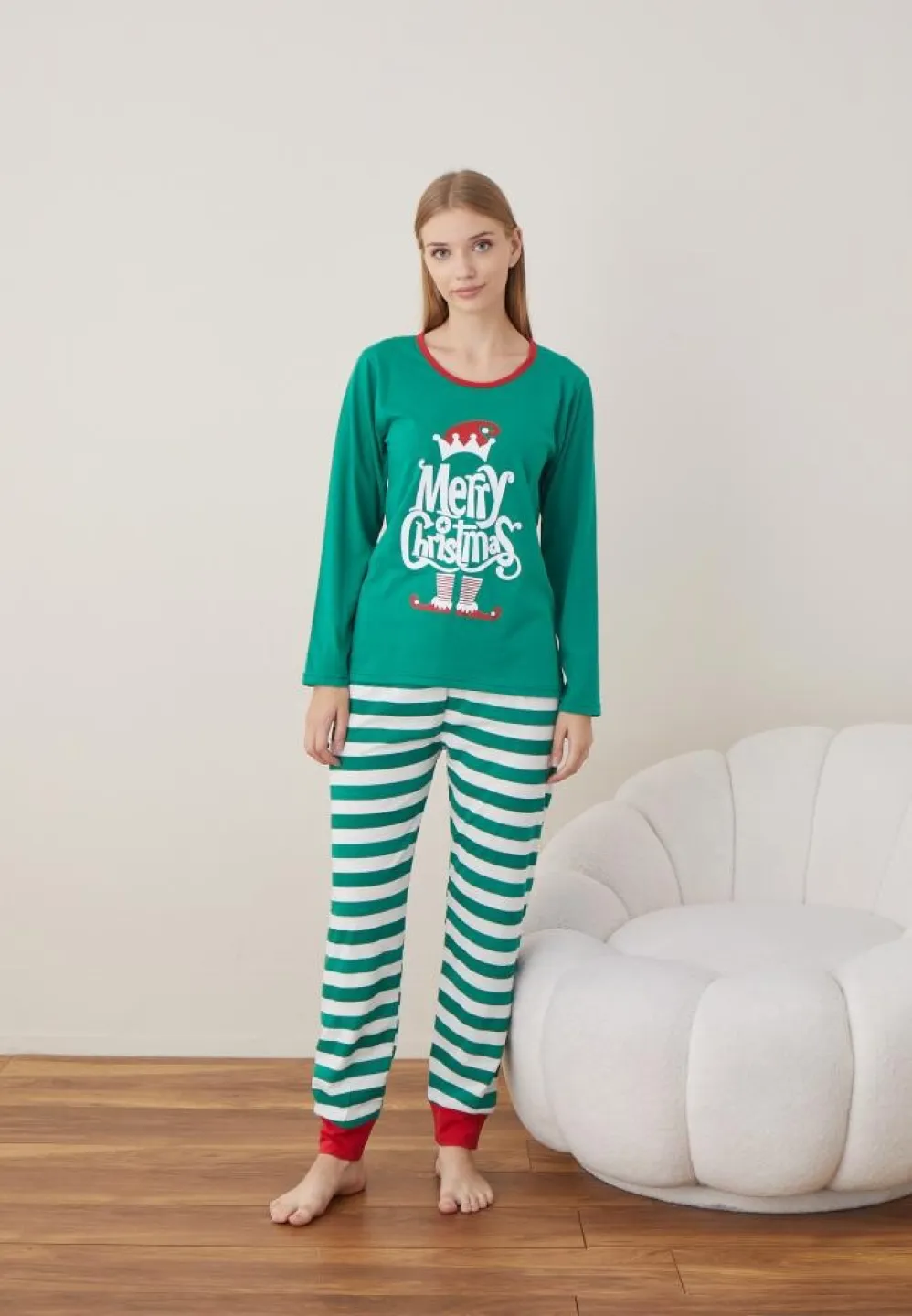 Pijama Dama Craciun Verde Maneca Lunga Pantalon Lungi Merry Christmas - 7